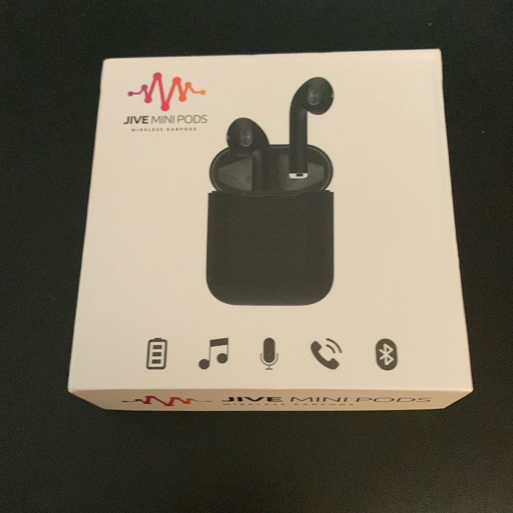 NWT Jive Mini Pods Wireless EarPods with charging case and charging cable in blk